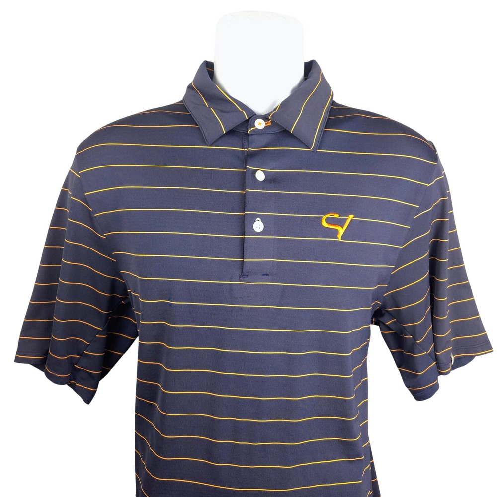 KJUS Men Soren Polo Big Stripes Navy Blue Orange Golf Shirt MG60-D13 XL UPF 50+